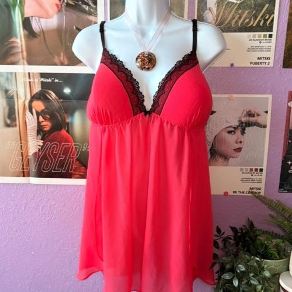 Magenta Red Babydoll Lace Trim Top